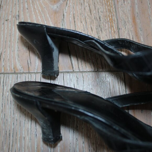 True Vintage 1990s Black Faux Snakeskin Leather Ralph Lauren Sandal Heels - Picture 3 of 5